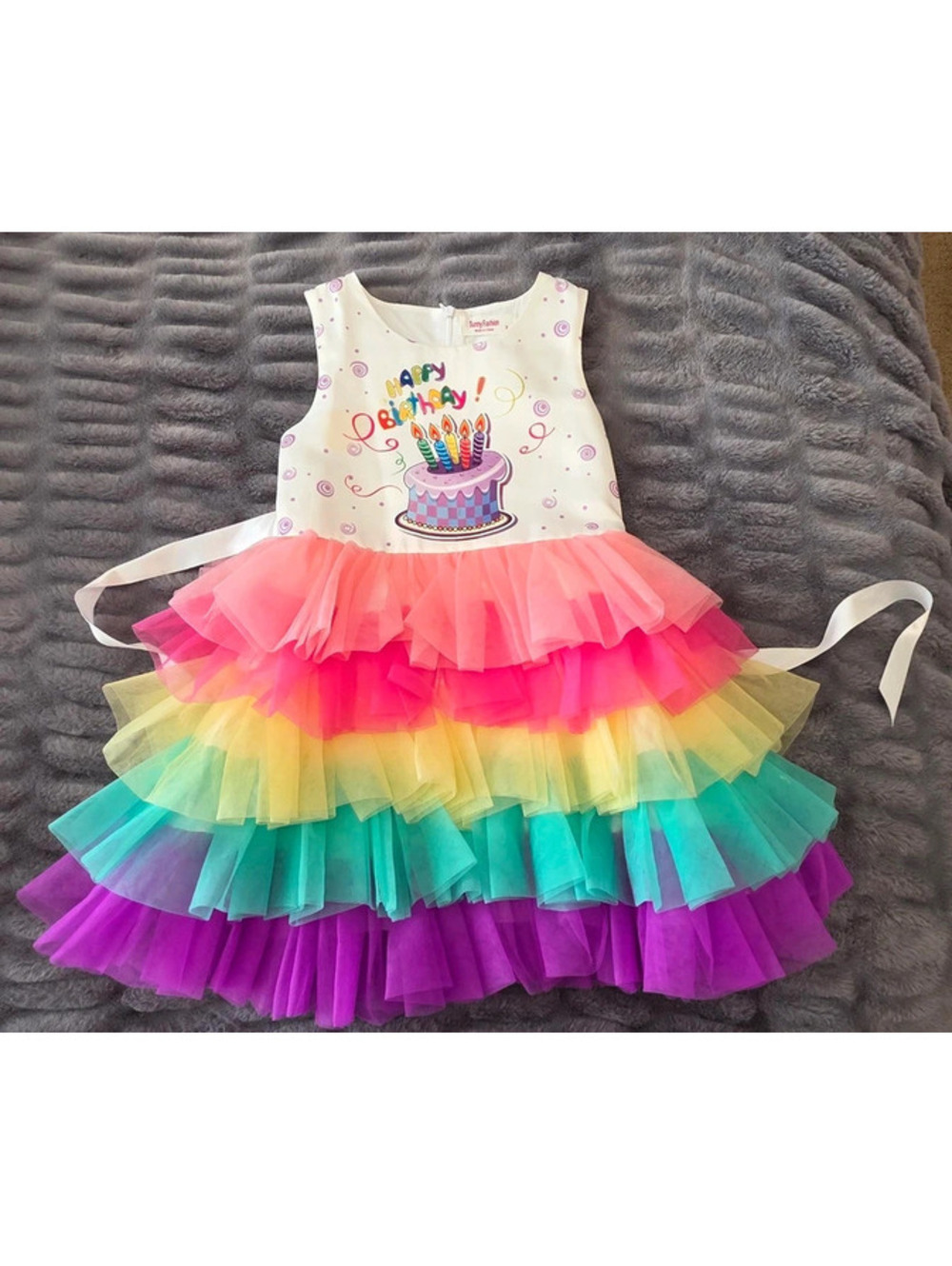 Sunny Fashion Girls Rainbow Birthday Dress Size 7